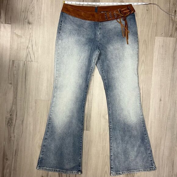Generation Kiss x Dolls Kill stretchy flare jeans brown fringe Cowboy sz XL - Picture 9 of 13